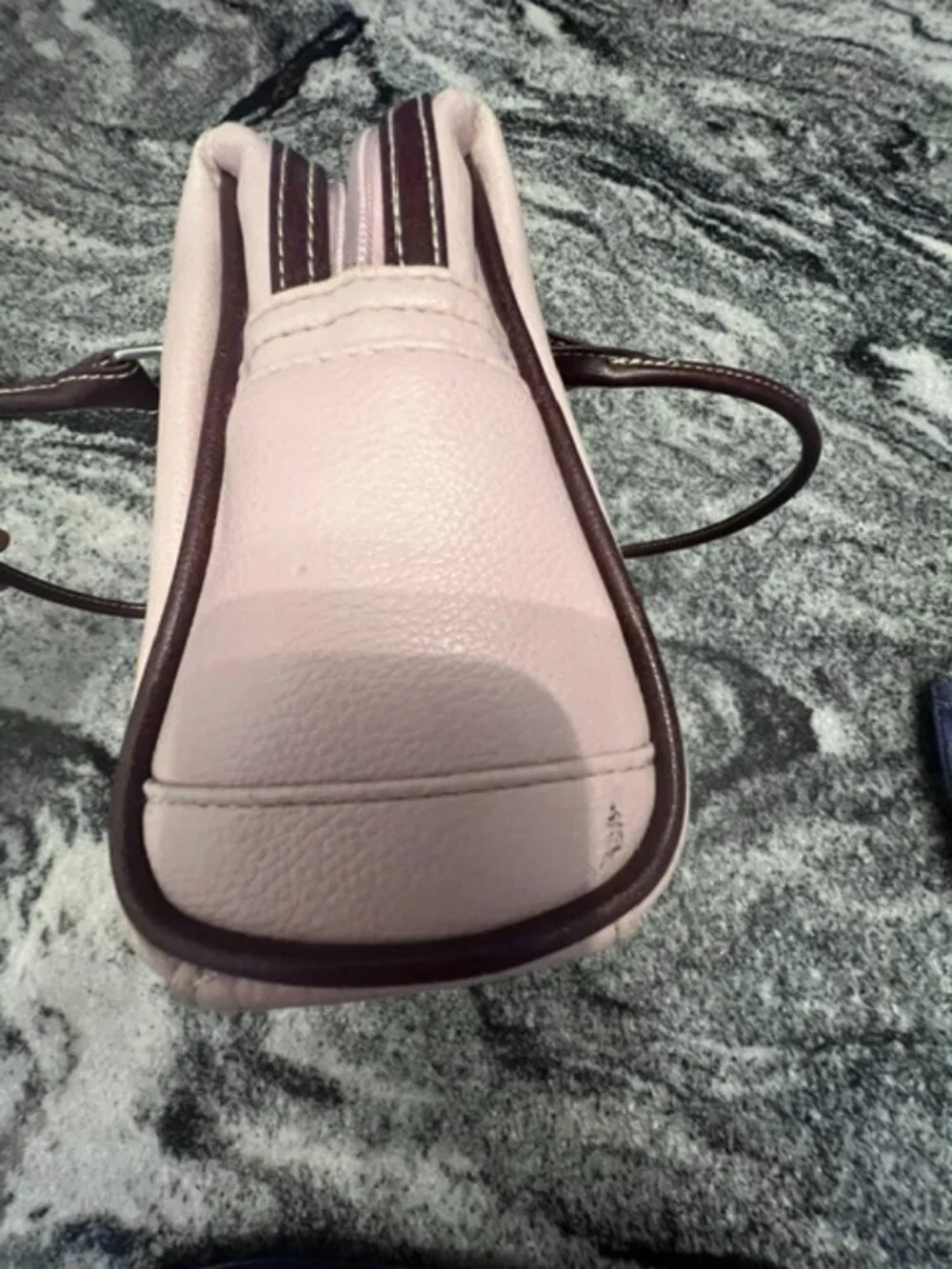 PERRY‎ ELLIS pink leather satchel handbag brown leather trim